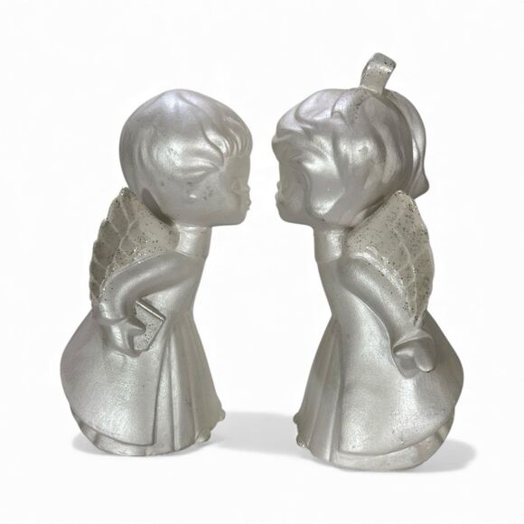 Vintage Kissing Angels Pearlescent Shimmer White 7” Elegant Cottage Granny - Picture 2 of 10